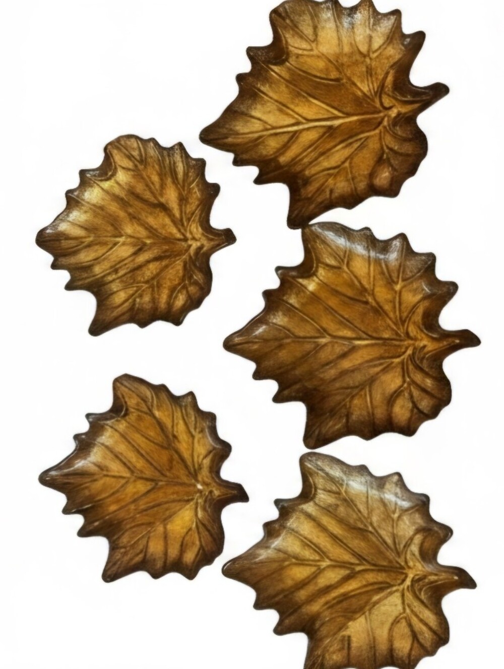 🍂Set Of 5 Handcrafted Brown Leaf Serving Dishes Appetizer Plates Autumn Vibes🍁
